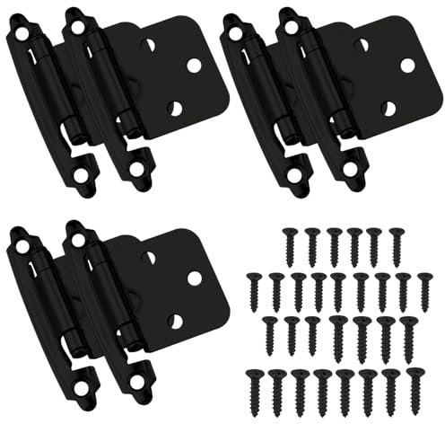 AFASOES 6pcs Cabinet Door Hinges Self Closing Overlay Flush Cabinet Hinge Heavy Duty Cupboard Hinges Replacement Ball Bearing Mute, Inset Hinges with Screws for Home Decorative,Black