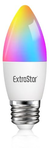 EXTRASTAR E27 Smart Bulb, Alexa Light WiFi LED Candle Bulbs C37, 6W 600lm, WiFi RGB Color Dimmable Multicolor + Warm or White Light, Compatible with Alexa and Google Home, 1 Count