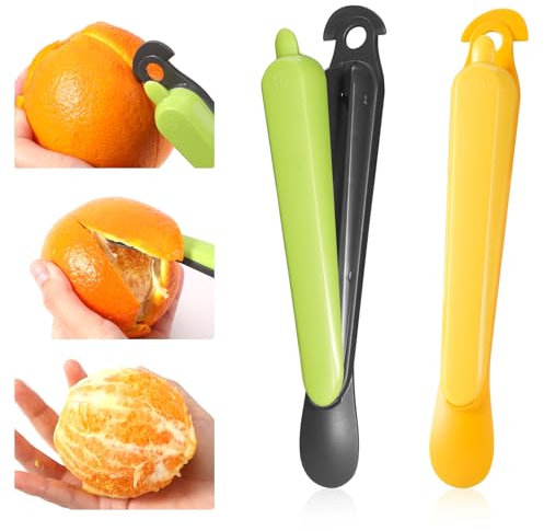 2pcs 5-in-1 Orange Peeler, Stainless Steel Fruit Peeler Kitchen Gadgets Orange Peeler Pomelo Peeler Tool Citrus Peel Cutter, Easy to Peel for Home Kitchen Use (Green, Yellow)