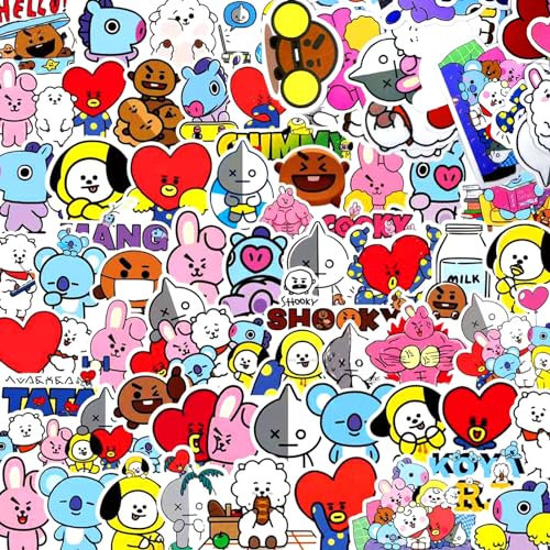 BJPERFMS BTS Cartoon Typografisch Aufkleber, 164 Stück, Vinyl, für Laptop, Auto, Skateboard & mehr, Bunt, Sticker, Matt, Outdoor, Kpop