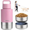 KEWIXY Insulated Dog Travel Water Bottle with Detachable Bowls, 3 in 1 Portable Dog Water Bottle Dispenser, Dog Accessories for Walking, Hiking, Camping, Outdoor (Pink-Purple, 32 Oz)