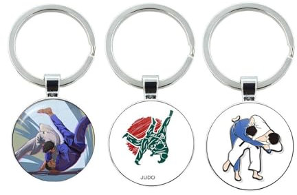 ZENRUIMING Lot de 3 porte-clés sport judo pour amateurs de judo, porte-clés sport en alliage de zinc et verre, accessoire de sac à dos de voiture, multicolore, taille unique