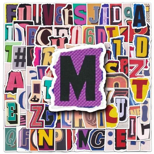 100Stück Retro Zahlen Buchstaben Aufkleber für Fahrrad,Auto,Kühlschrank,Laptop,Gepäck,Scrapbook,Moden Alphabet Nummern Vinyl Aufkleber,Kinder Mädchen Geschenk,Niedliche Graffiti Wasserdicht Sticker