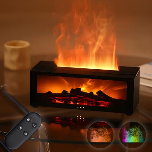QKTYB Diffuser äTherische öLe, 7 Farbenfrohe Kaminflammen Luftbefeuchter Schlafzimmer, Wasserloser Abschaltung Defuser Luft Aroma öLe, 3 Timer Aroma Diffuser Mit Fernbedienung Weihnachtsgeschenke