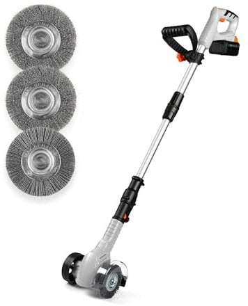 VonHaus Weed Remover Cordless – Telescopic/Height Adjustable Grout, Driveway, Patio, Stone, Wood, Paving Electric Cleaner/Sweeper Machine – 20V Battery, Charger, 3 Interchangeable Brushes
