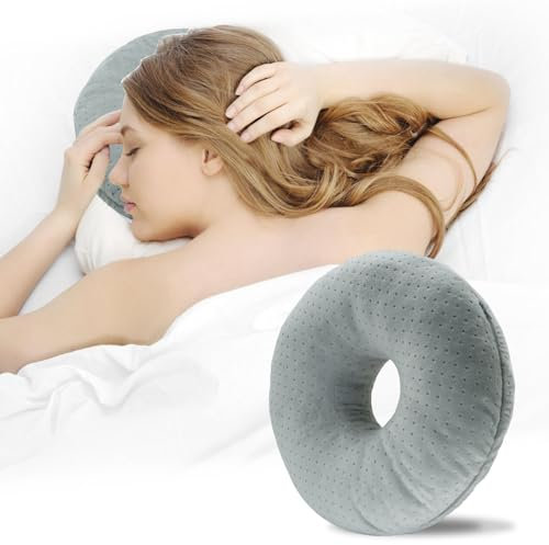 Topzora Piercing Kissen mit Loch – Donut Kissen für Seitenschläfer zur Schmerzlinderung bei Ohrschmerzen,Piercing Pillow Seitenschläfer Zur Schmerzlinderung Im Ohr,Donut Ohrenkissen-Grau
