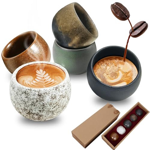 Tasses à Café Espresso Faïence - Set de 5 Tasse a Cafe - Tasses à café de haute qualité Moderne 50ml - pour café ou thé