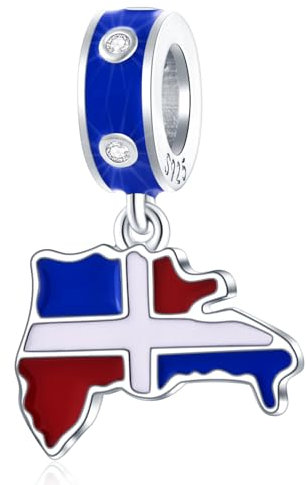 I Love Dominican Republic Flag Charm Pendant, fit Pandora Travel Bracelet, 925 Sterling Silver Enamel Dominica Map Dangle Beads, Gift for Friends/Puerto Rico Necklace/Vacation
