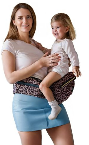 Pandanling - Hüfttrage mit Verlängerung & Baby Hüftsitz - Mom's Choice Award Gewinner, Sicherheitsgeprüfte Hüfttrage, Ergonomische Tragehilfe für Neugeborene & Kleinkinder 3-20 kg (Leopard-Print)