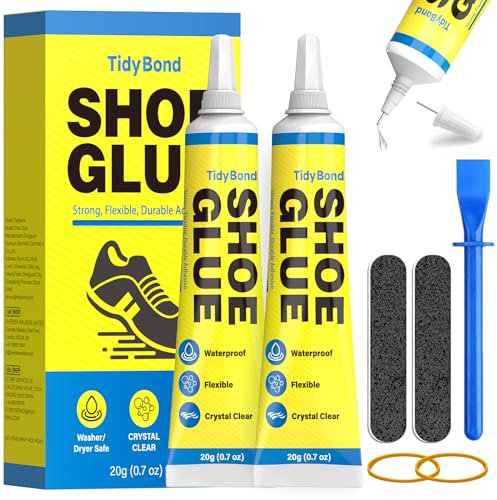 Shoe Glue, Shoe Repair Adhesive Flexible, Waterproof, Clear, Super Strong Glue for Soles, Sneakers, Boots, Leather, Handbags, Soles, Heels - Works on Leather, Rubber, Vinyl, Canvas - 20ml x2
