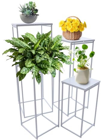 DAOHHFO Blumenständer Hochzeit Deko - 4PCs weiße Hochzeit Rahmen Metall Vase Hoher Hoch Blumenständer Geometrisch Mittelstück Steht Rechtecki für Tisch Mittelstücke Wohnzimmer (Weiß)
