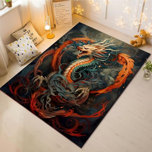 Fadaing Drachen Teppich Wohnzimmer 160x230cm Schlafzimmer Kinderteppich Kinderzimmer, Gothic Drachen Teppich Kinder Spielteppich Wohnzimmerteppich Fur Schlafzimmer Dekoration(9,160x230cm)
