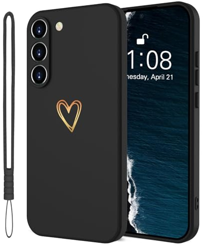 Mitetabo Hülle für Samsung Galaxy A16 5G Gold Liebesherz Silikon Schwarz | Dünn Slim Gold Love Handyhülle Kratzfeste Schutzhülle Rundumschutz Case