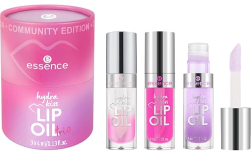 essence hydra kiss LIP OIL trio, Lippe Set, Nr. 01, mit Ölen, glänzend, strahlend frisch, glitzernd, acetonfrei, vegan, ohne Mikroplastikpartikel, glutenfrei, 1er Pack (12ml)