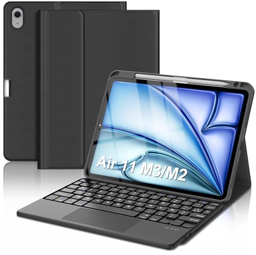 FOGARI Tastiera iPad Air 11 Pollici (M3/M2),Smart Trackpad Staccabile Senza Fili Cover Francese AZERTY Tastiera Touchpad per iPad Air 11 2025/2024, Nero