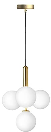 ZTTECH 4-flammige Pendelleuchte mit weißen Glas-Kugeln, Hängelampe mit goldener Metallbasis, Deckenleuchte für Kücheninsel Esszimmer Wohnzimmer (Weißes Glas & Gold)