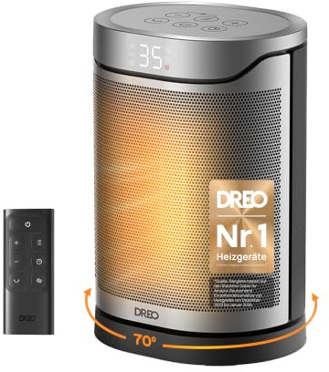 DREO Radiateur céramique 318, 1500 W, chauffage électrique pour chambre, protection contre la surchauffe et le basculement, thermostat réglable, verrouillage enfant, économie d’énergie jusqu’à 40%