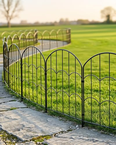ARIFARO Metall Gartenzaun, 10 Paneele, 61 cm H x 33 cm B | Gesamtlänge 3,3 m, Rostbeständig, Dekorative Grenze für Outdoor Garten & Yard, Kleine Tierbarriere, Schwarz