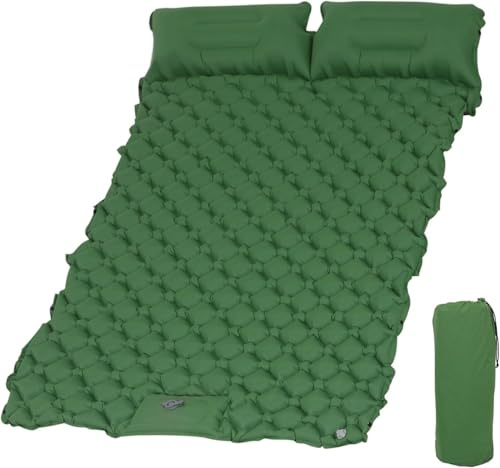 KioGro Camping Isomatte für 2 Personen, Aufblasbare Isomatte mit Fußpresse Pumpe, Ultraleicht Luftmatratze mit integrierten Kopfkissen, Wasserdicht, für Outdoor, Wandern,120 x 190cm Grün