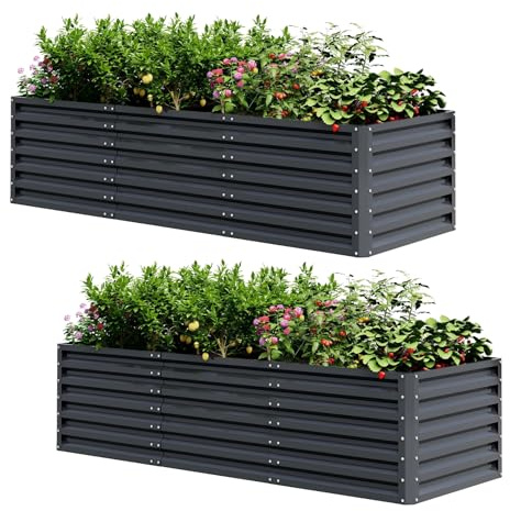 UDPATIO Hochbeet aus Metall,240x60x90 cm 2er-Set,Zink-Aluminium Freistehendes Hochbeete für Garten und Balkon, 1296 L Pflanzkasten für Garten, zum Anbau von Gemüse, Blumen und Obst, Dunkelgrau