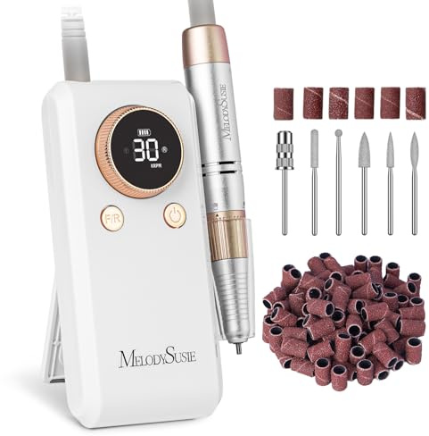 MelodySusie Clip-On Cordless 2-in-1 Nail Drill with Adjustable Built-in Stand, SC330G 30000RPM E-File for All Manicure Shaping & Gel Removal, Ideal for Training, Nail Art Practice at Home (Gold)