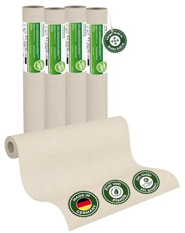 Veluxis Vliestapete 4er-Set UNI einfarbig Elfenbein – 15,00 m × 0,53 m | matt, waschbeständig, stoßfest, Made in Germany