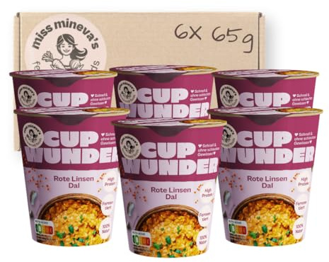 Miss Mineva's Cup Wunder - Rote Linsen Dal | 100% natürlich, fermentiert, High Protein & vegan | Ohne Industriezucker | Ohne künstliche Zusätze | Fertiggericht mit Linsen | 6 × 65 g