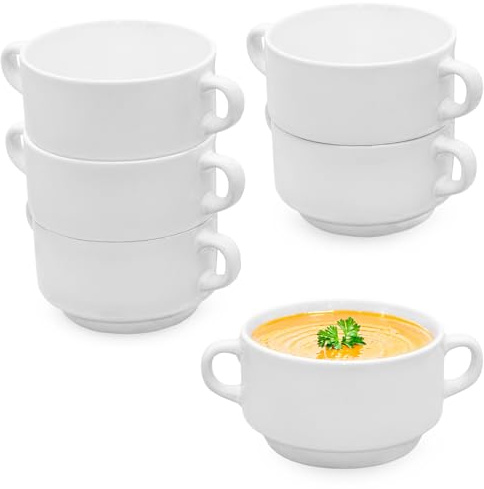 Spetebo Keramik Suppentasse 200 ml weiß mit Henkel - 6er Set | Suppenschale, stapelbar, für Suppe und Dessert, spülmaschinenfest