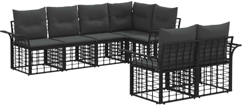 vidaXL Outdoor-Sofagarnitur 7 pcs Schwarz und Dunkelgrau Polyester, Outdoor Sofa-Set, wetterfest, modulare Lounge für den Garten, Flexibles Design, gemütliche Terrassenmöbel