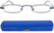 Schmale Metall Mini Lesebrille, Edelstahl Rahmen (Blau), mit Gratis Slim-Fit Alu Etui, Lesehilfe Flach Damen und Herren +2.0 Dioptrien