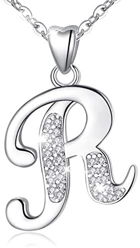 AEONSLOVE Damen Buchstaben Kette Silber Halskette Buchstabe R Kette Mit Buchstaben Brief des Alphabets Initiale Anhänger mit Zirkonia Schmuck Geschenk für Mädchen