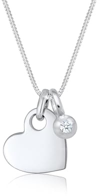 Elli Premium Damen Halskette mit Herz Anhänger Solitär Diamant (0.03ct) in 925 Sterling Silber