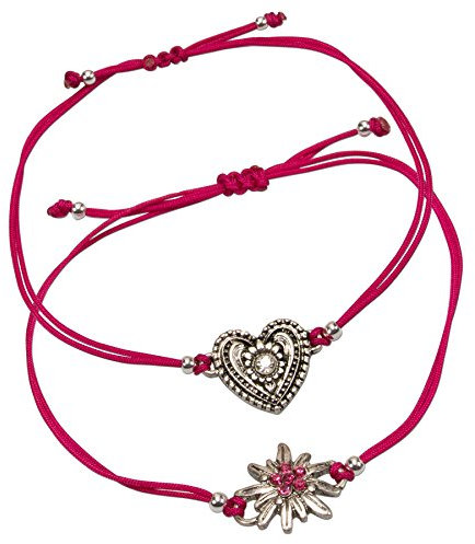 Alpenflüstern Trachten-Armband Set Strass-Edelweiß und Trachtenherz - Damen-Trachtenschmuck mit antik-Silber-farbenem Edelweiss und Trachten-Herz, verstellbare Trachten-Armketten pink-Fuchsia DAB053