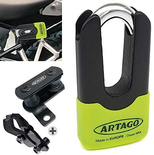 Artago 69X1 Pack Lucchetto Antifurto Bloccadisco ad Alta Sicurezza + Supporto per BMW (R1250GS, R1200GS, F850GS, F800GS, F750GS, F700GS, G310GS, F900XR), Omologato SRA, Sold Secure Gold, ART4