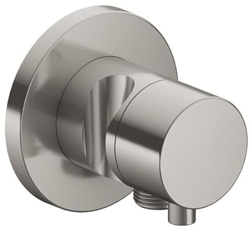 Keuco IXMO Armatur 59541, Absperrventil mit Schlauchanschluss und Brausehalter Unterputz, Rosette rund, Griff IXMO Comfort; Farbe: Nickel gebürstet