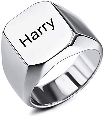 MeMeDIY Benutzerdefinierte Gravur Initialen Monogramm Siegelring für Männer Frauen Jungen Herren Ringe Edelstahl, Bundle mit Ringgrößeneinstellern (Silberfarbe, Größe 62 (19.7))