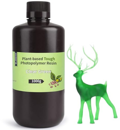ELEGOO ABS-Like 3D Drucker Resin auf Pflanzlicher Basis mit Geringem Geruch und Hoher Präzision, 405 nm UV Photopolymerharz, Schnelle Aushärtung Harz für Resin 3D Drucker Transparentes Grün 1000g