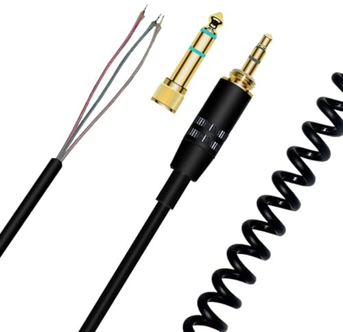 Audio Cable Compatible with Sony MDR-7506, MDR-7509, MDR-V6, MDR-V600, MDR-V700, MDR-V900, for Audio Technica ATH-M50 ATH-M50s Headphones Extension Spring Relief Coiled Audio Cable (4 FT-10 FT, Black)