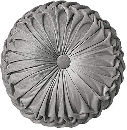 Elero Rundes Wurfkissen, Samt, Heimdekoration, plissiert, rund, Kissen für Couch, Stuhl, Bett, Auto, Grau