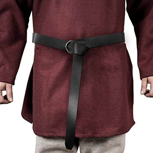 HiiFeuer Mittelalter PU Leder Ring Gürtel, Retro Renaissance Nieten Gürtel für LARP, Ren Faire & Halloween (Schwarz A)
