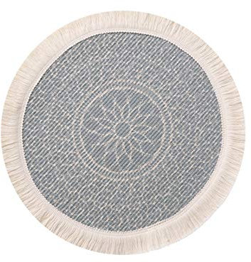 SWECOMZE Boho Platzdeckchen, rund, 33 cm, gewebte Baumwolle Platzsets Untersetzer, 2er-Set mit Quaste, Platzset für Esszimmer, Küche, Tischdekoration,Party,Hochzeit usw (Blau)