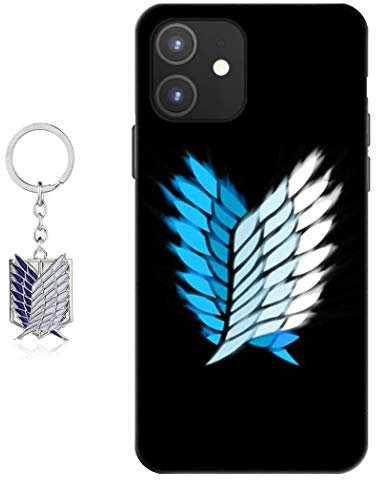 Staremeplz Hülle für iPhone 12 Anime Handyhülle [Mit Angriff auf Titan Schlüsselbund] Cartoons Silikon Sanft Bumper Case Hülle für iPhone 12