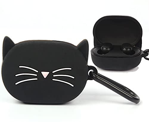 MI-KOU Silicio Custodie Protettiva Compatibile con gli auricolari Xiaomi Mi Redmi Airdots 2/2S(2021)/Airdots TWS(2019),Custodia protettiva antiurto,Simpatico Cartone animato gatta-nera