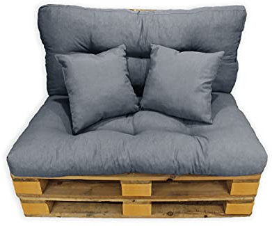 Acomoda Textil - Cojines Sofá Palets. Conjunto 4 Piezas para Palet, Asiento 120x80 cm + Respaldo + 2 Cojines. Cómodo y Elegante para Interior y Exterior. NO Incluye PALETS. (Gris Oscuro)