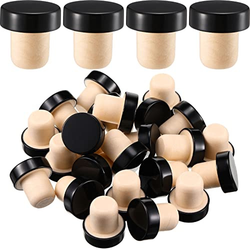 Yookeer 24 Pcs Cork Bottle Stoppers T-Shaped,Black