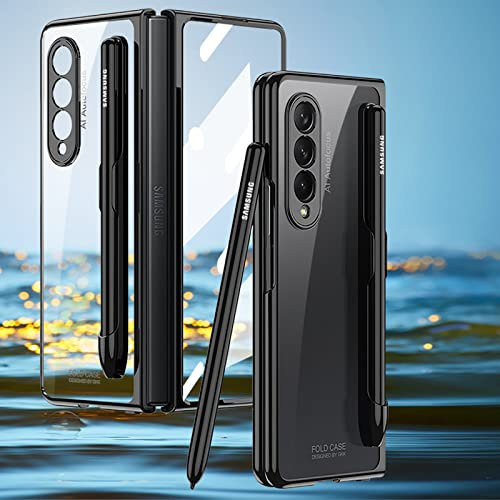 COQUE étui pour Samsung Galaxy Z Fold 3, Magnifique Transparente côté Brillant avec Fente pour Stylet, de téléphone Pliable pour Samsung Galaxy Z Fold 3-Noir