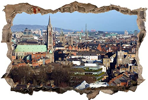 3D-Effekt Wandtattoo Stadt Skyline Aufkleber Durchbruch selbstklebendes Wandbild Wandsticker Stein Wanddurchbruch Wandaufkleber Tattoo, Größe 80x120cm