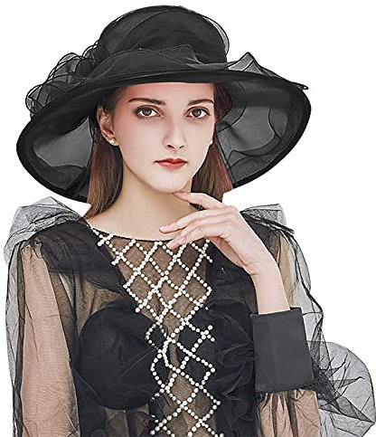 OhMill Femme Chapeau de Soleil à Large Bord Chapeau de Mariage en Gaze Rétro avec Décoration de Fleur Eglise Plage Voyage