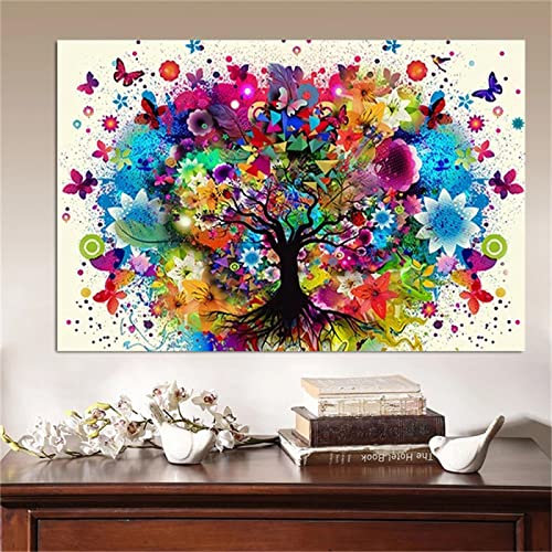 Oeuvre d'art d'impression d'affiche colorée arbre de vie coloré abstrait mur toile peinture salon couloir moderne décor à la maison 80x120cm(32x47in) sans cadre