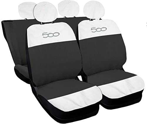 Auto Accessori Lupex Autositzbezüge kompatibel mit Cinquecento 500, hergestellt in Italien, Polyestergewebe, (Weiß – Dunkelgrau Modell 2)